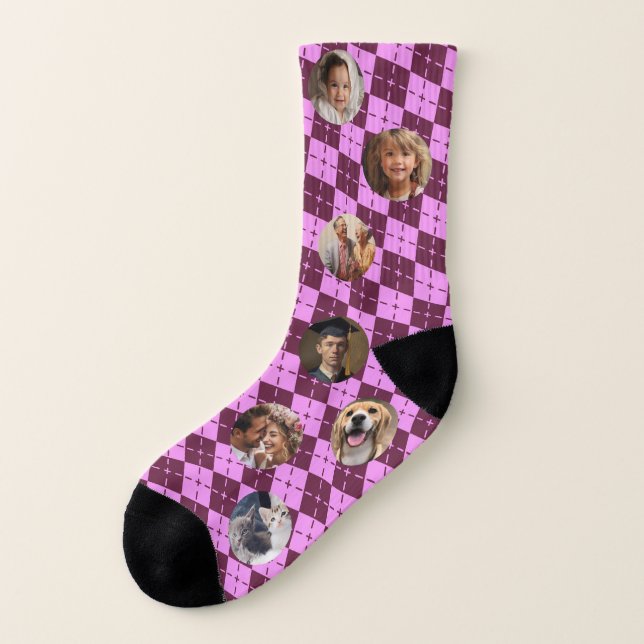 Cute Custom Family Face Photo Purple Socks (Left Outside)