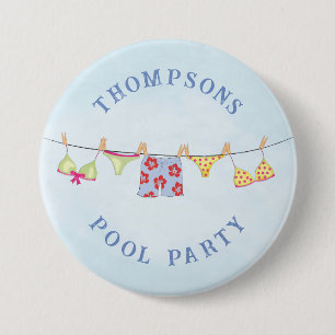 Cute Custom Family Whimsical Fun Pool Party  3 Inch Round Button