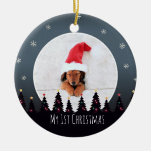 Cute Custom First Christmas Puppy Photo Template Ceramic Ornament