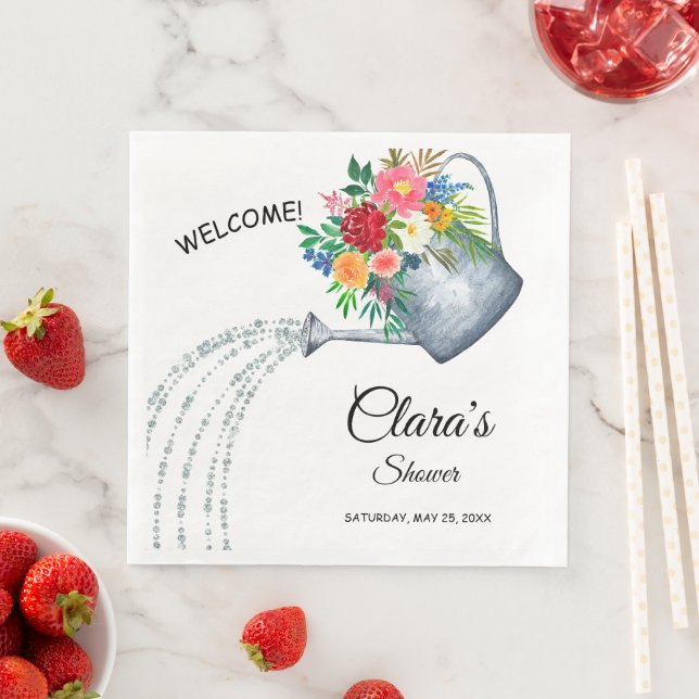 Cute Custom Floral Watering Can Shower Napkins (Insitu)