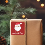 Cute Custom From Santa Claus Red Christmas Gift Square Sticker<br><div class="desc">Customize these cute Santa Claus gift labels with your own personalized text with your kids name in white script. Santa's red hat and white beard are the perfect holiday drawing on this festive red square gift sticker for your presents.</div>