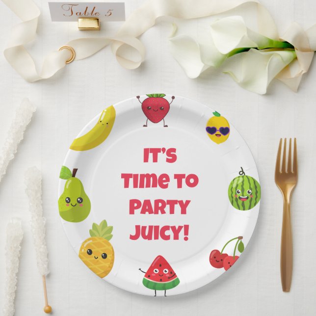 Cute Custom Funny Fruit Kid Birthday Party  Plates (Wedding)