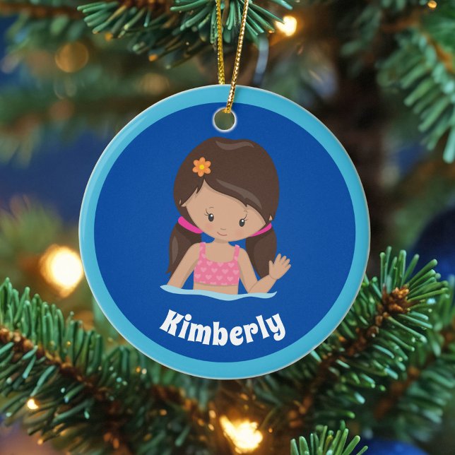 Cute Custom Girls Swim Team Christmas Ceramic Ornament (Creator Uploaded)