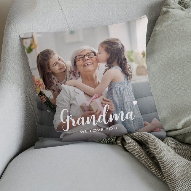 Cute Custom Grandma Two Photo Keepsake Throw Pillow (Creator Uploaded)