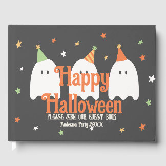Cute Custom Green Orange Ghost Guest Book