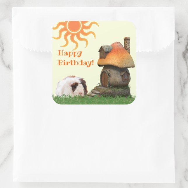 Cute Custom Guinea Pig Mushroom House Square Sticker (Bag)