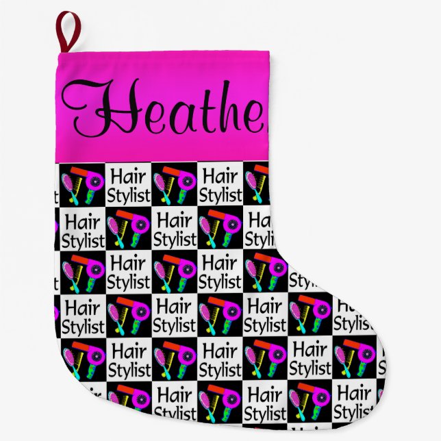 CUTE CUSTOM HAIR STYLIST CHRISTMAS STOCKING (Front)