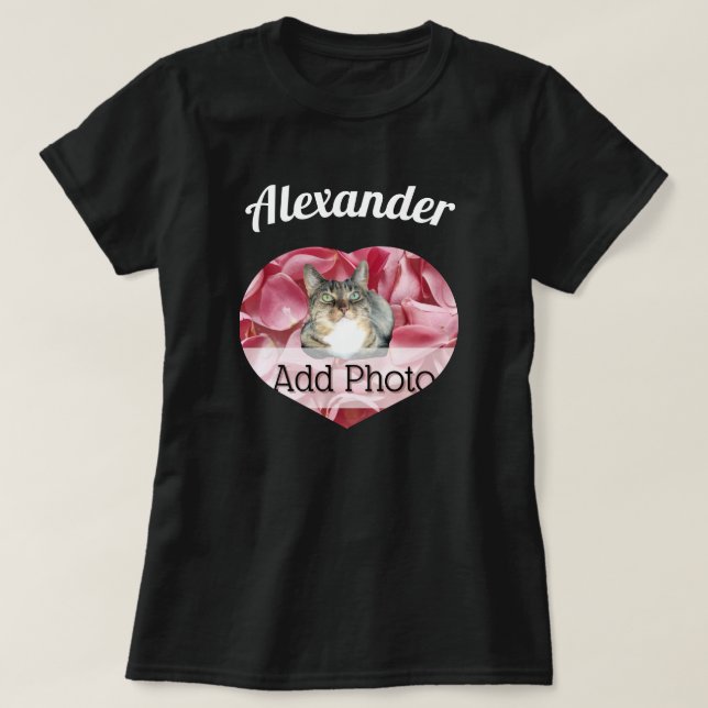 Cute Custom Heart Photo with name T-Shirt (Design Front)