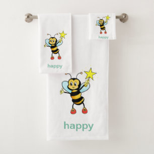 Cute Custom Honeybee on White Towel Set