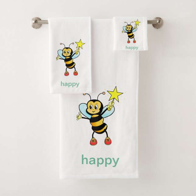 Cute Custom Honeybee on White Towel Set (Insitu)