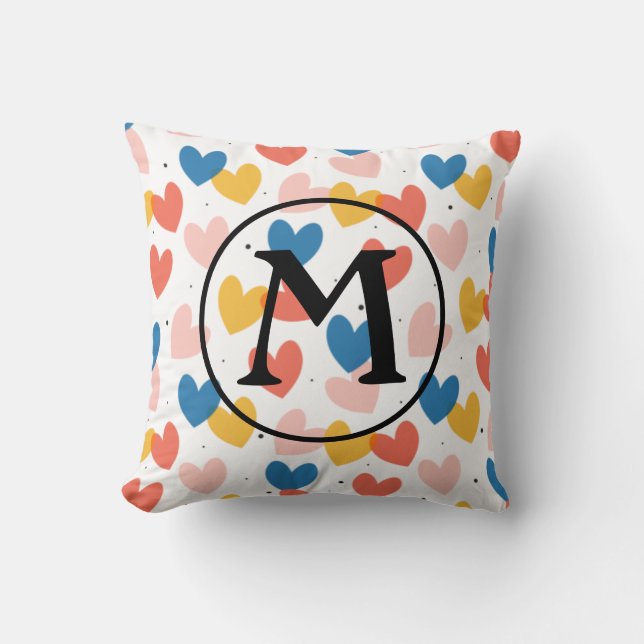 Cute Custom Initial Heart Pattern Throw Pillow (Front)