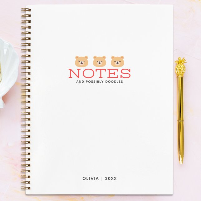 Cute Custom Kawaii Bear Notes Doodles Notebook (Creator Uploaded)