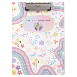 Cute Custom Kid Name & Photo Colorful Clipboard