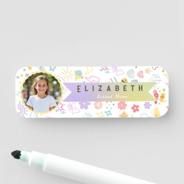 Cute Custom Kid Name & Photo Colourful Child Tag (In Situ)