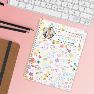 Cute Custom Kid Name & Photo Colourful Rainbow Planner