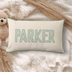 Cute Custom Kids Name with Faux Trim Sage Lumbar Pillow
