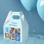 Cute Custom Kids Photo Boys Birthday Party Favor Box<br><div class="desc">Cool 2 photo personalized happy birthday party favour box for a little boy or kid's first birthday. Celebrate your child's 1st birthday with cute photographs of them on this add your own photograph design with adorable blue squares. Add their name and age.</div>