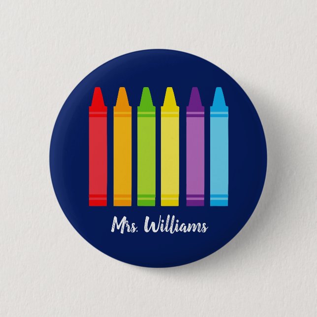 Cute Custom Kindergarten School Teacher Crayon 2 Inch Round Button (Front)