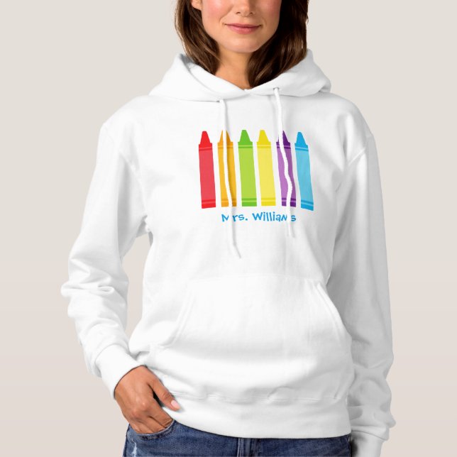 Cute Custom Kindergarten Teacher Crayon Hoodie (Front)