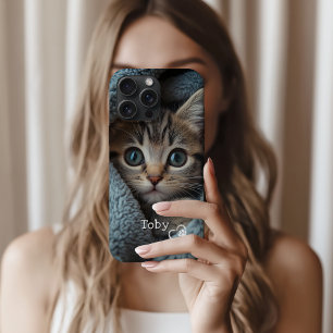 Cute Custom kitten Photo & Name with Heart Paw iPhone 16 Pro Max Case