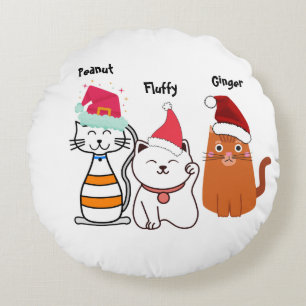 Cute Custom Kitty Cat Christmas  Round Pillow