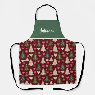 Cute Custom Knitted Style Christmas Tree Pattern Apron