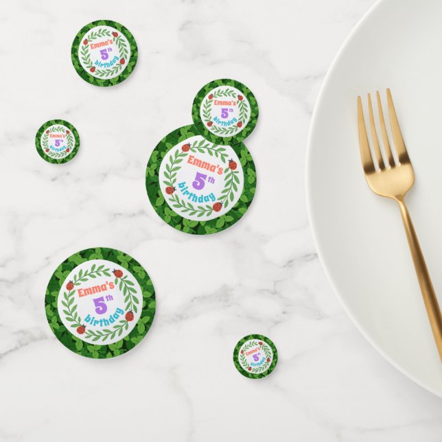 Cute Custom Ladybug & Leaf 5th Birthday Confetti (Group)
