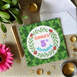 Cute Custom Ladybug & Leaf 5th Birthday Invitation