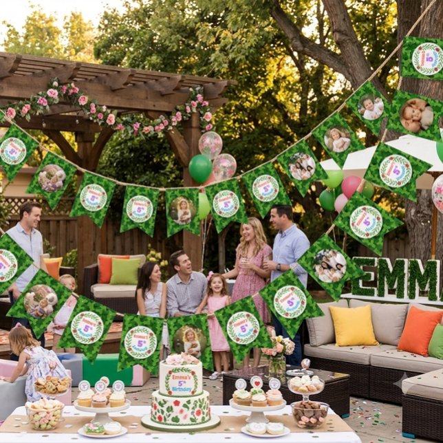 Cute Custom Ladybug & Leaf Photo Birthday Bunting Flags (Creator Uploaded)
