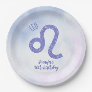 Cute Custom Leo Astrology Purple Birthday Party Paper Plate