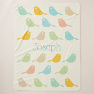 Cute Custom Little Birds Pastel Colours Boy's Sherpa Blanket