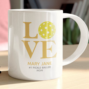 Cute Custom LOVE Mustard Yellow Pickleball Coffee Mug