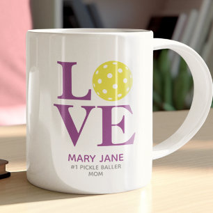 Cute Custom LOVE Raspberry Purple Pickleball Coffee Mug