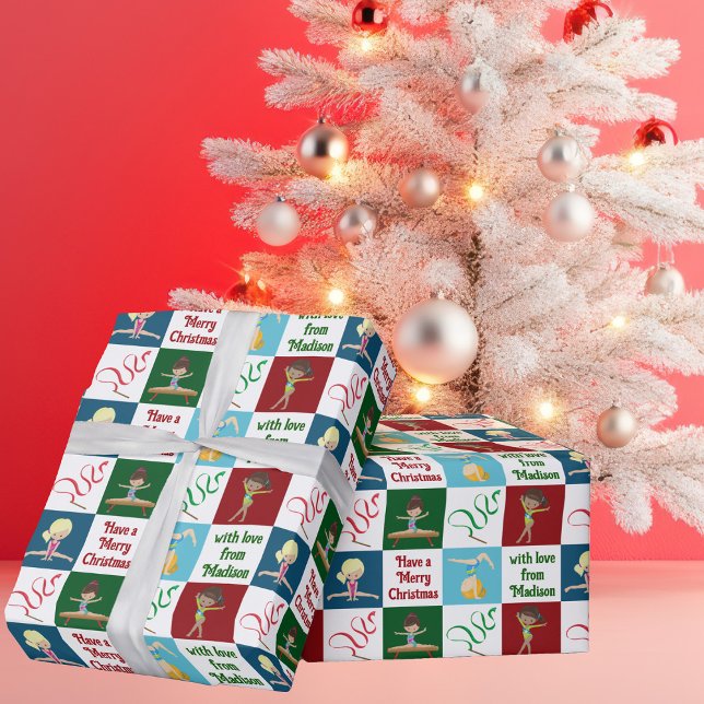 Cute Custom Merry Christmas Gymnastics Girls Wrapping Paper (Creator Uploaded)