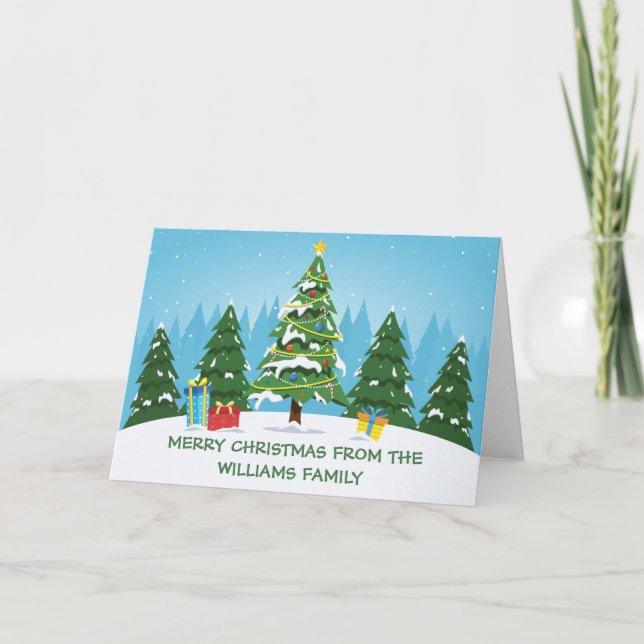 Cute Custom Merry Christmas Tree Non Photo Holiday Card (Front)
