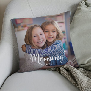 Cute Custom Mommy Two Photo Keepsake Throw Pillow