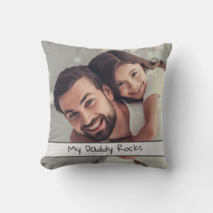 Cute Custom My Daddy Rocks Photo Throw Pillow