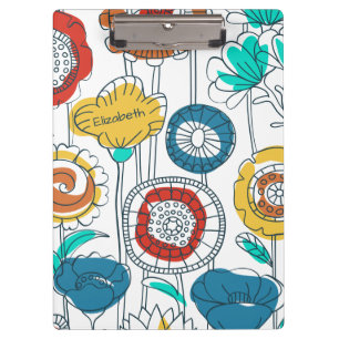 Cute Custom Name Abstract Modern Flowers Monogram  Clipboard