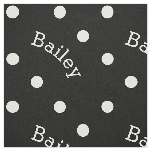 Cute Custom Name Black and White Polka Dot Fabric (Swatch)