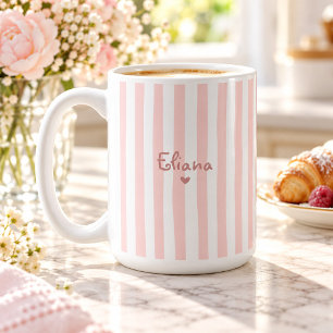 Cute Custom Name Blush Pink Stripes Girly Coffee Mug