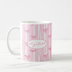 Cute Custom Name Bow Stripes Coffee Mug
