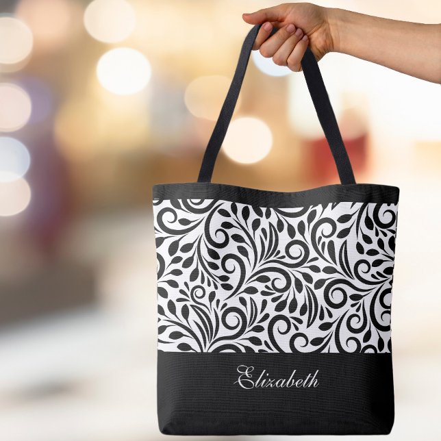 Cute Custom Name Classic Black & White Pattern Tote Bag (Creator Uploaded)