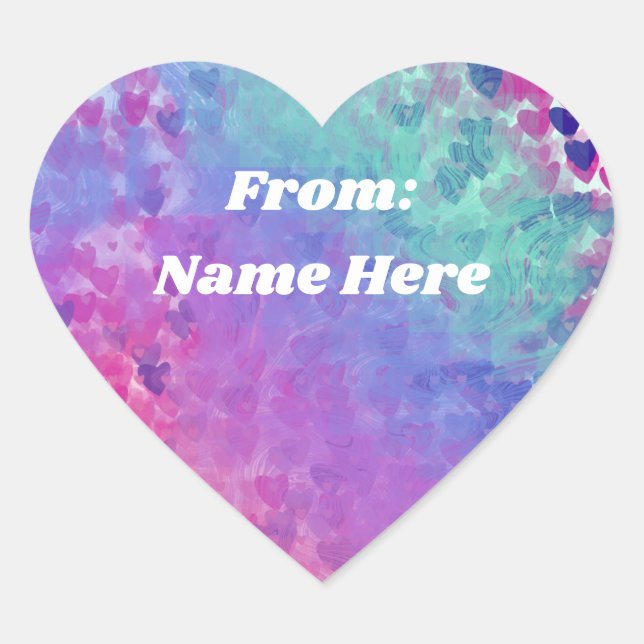 Cute Custom Name Colourful Valentines Hearts Heart Sticker (Front)