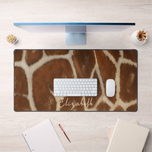 Cute Custom Name Giraffe Fur Pattern Desk Mat