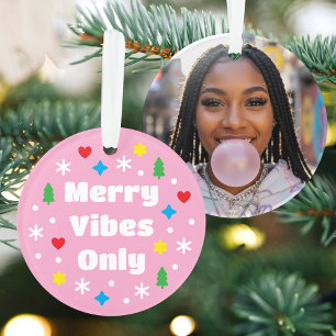 Cute Custom Name Holiday Retro Pink Christmas Ornament