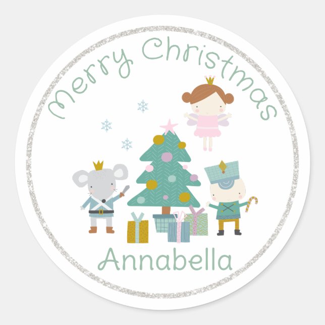 Cute Custom Name Nutcracker Christmas Classic Round Sticker (Front)