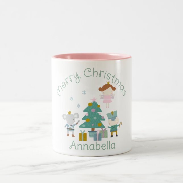 Cute Custom Name Nutcracker Christmas Two-Tone Coffee Mug (Center)
