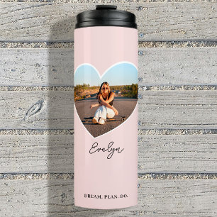 Cute custom Name Photo Love Heart Pink Thermal Tumbler