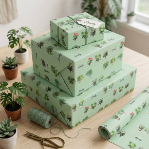 Cute Custom Name Plant Lover Wrapping Paper