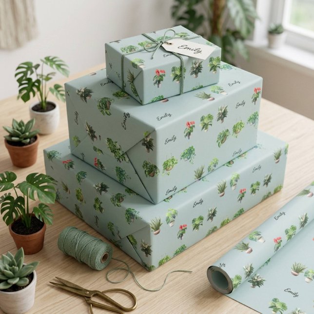 Cute Custom Name Plant Lover Wrapping Paper (Creator Uploaded)